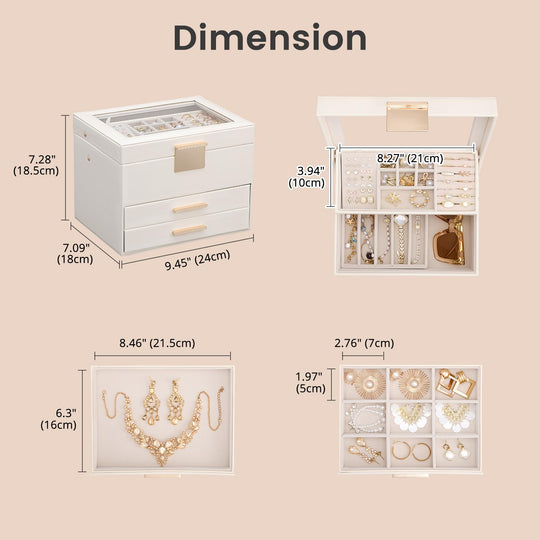 Luxury Jewelry Storage Case with Auto-Lift Tray & Drawers