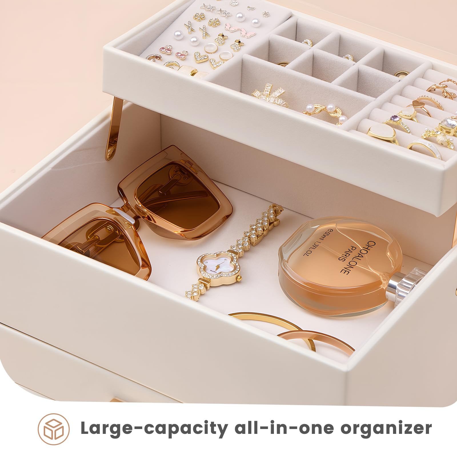 Luxury Jewelry Storage Case with Auto-Lift Tray & Drawers