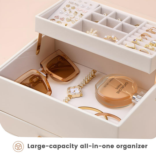 Luxury Jewelry Storage Case with Auto-Lift Tray & Drawers