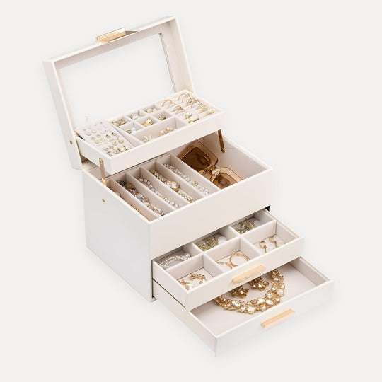 Luxury Jewelry Storage Case with Auto-Lift Tray & Drawers