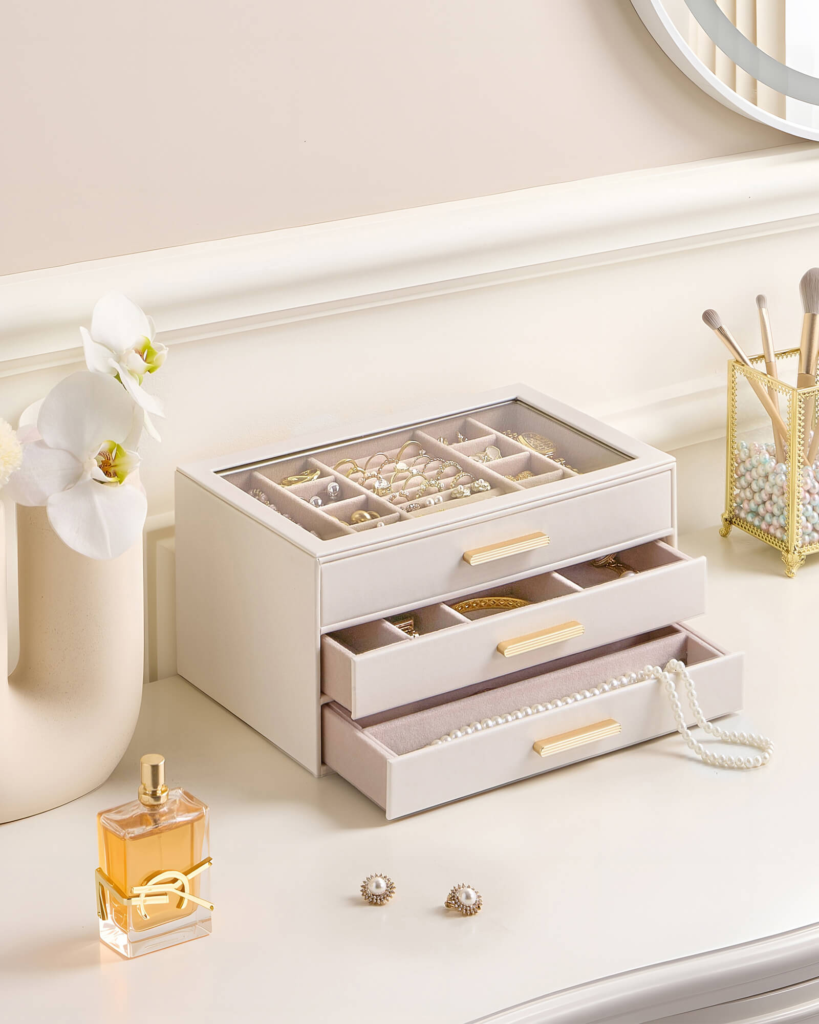 Luxury Leather Multi-Layer Jewelry Organizer