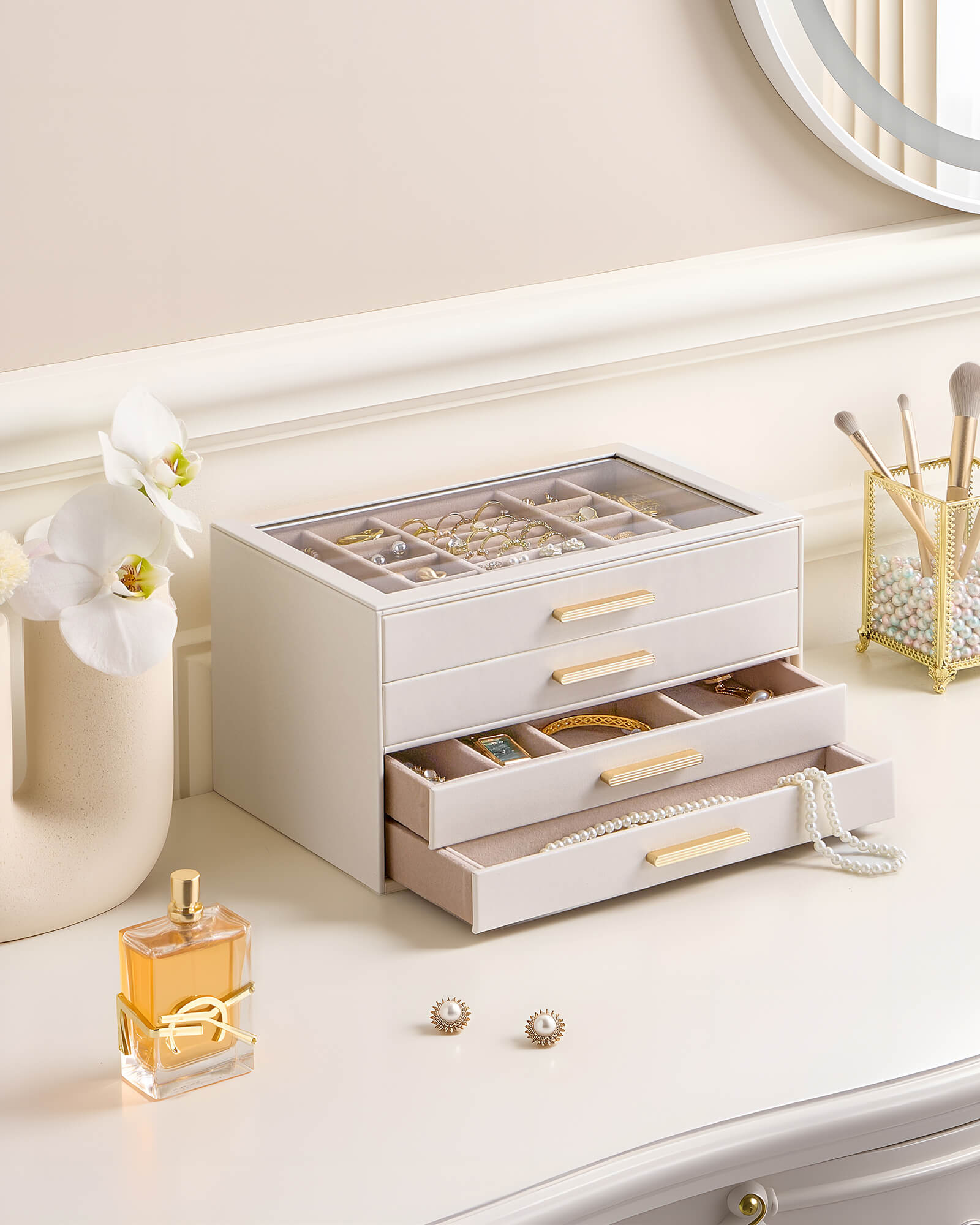 Luxury Leather Multi-Layer Jewelry Organizer