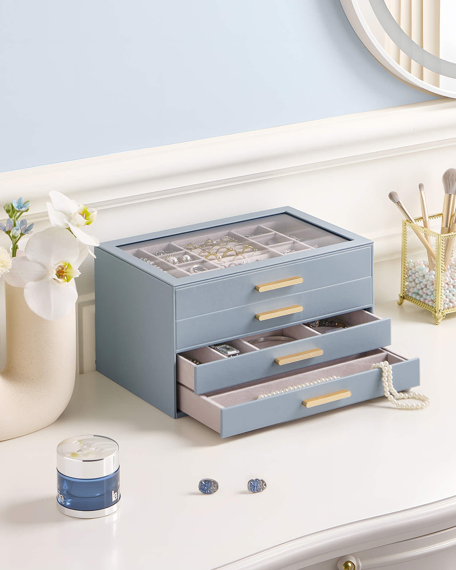 Luxury Leather Multi-Layer Jewelry Organizer