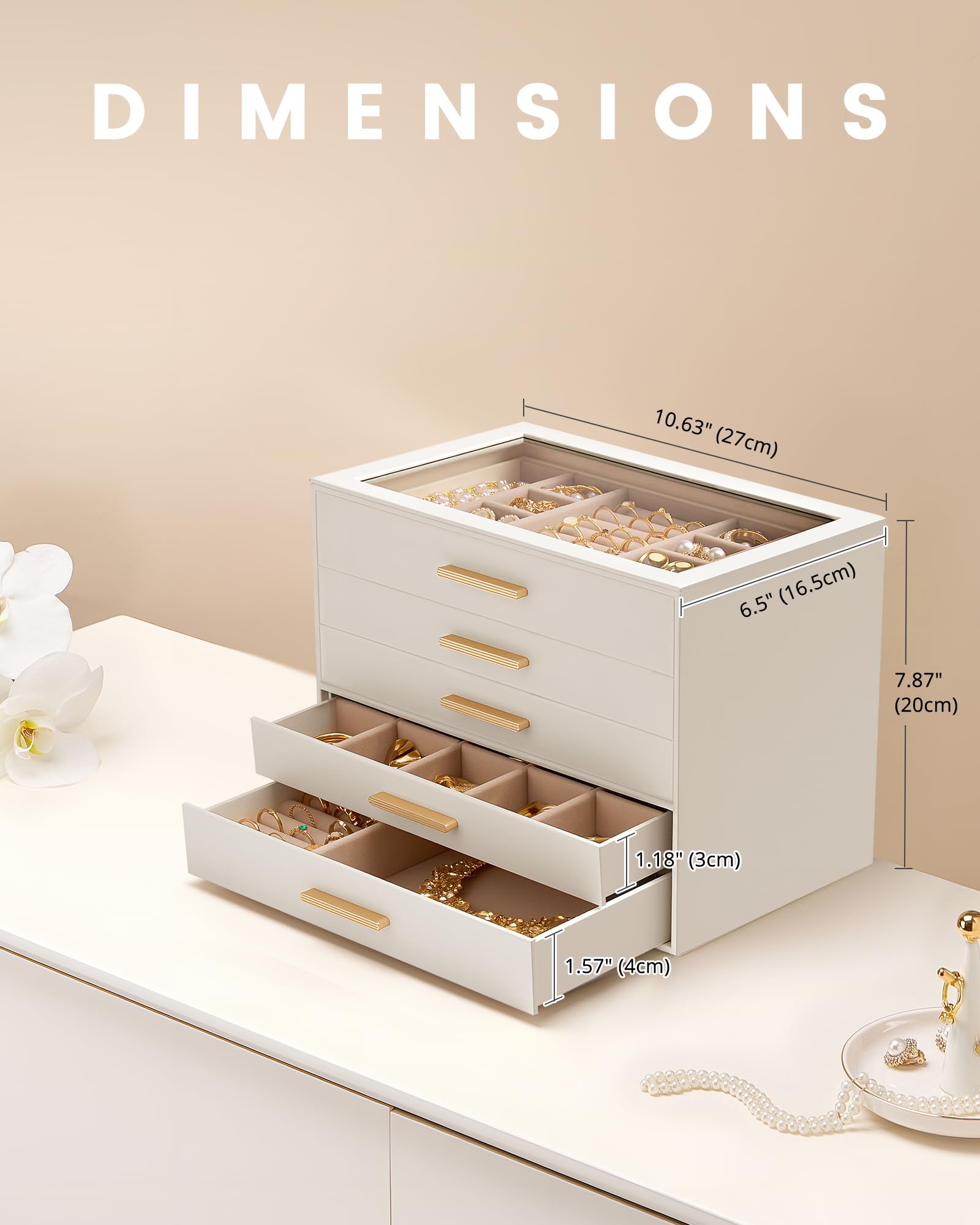 Luxury Leather Jewelry Organizer Box - Multi-Layer Drawers & Glass Lid