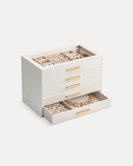 Luxury Leather Jewelry Organizer Box - Multi-Layer Drawers & Glass Lid