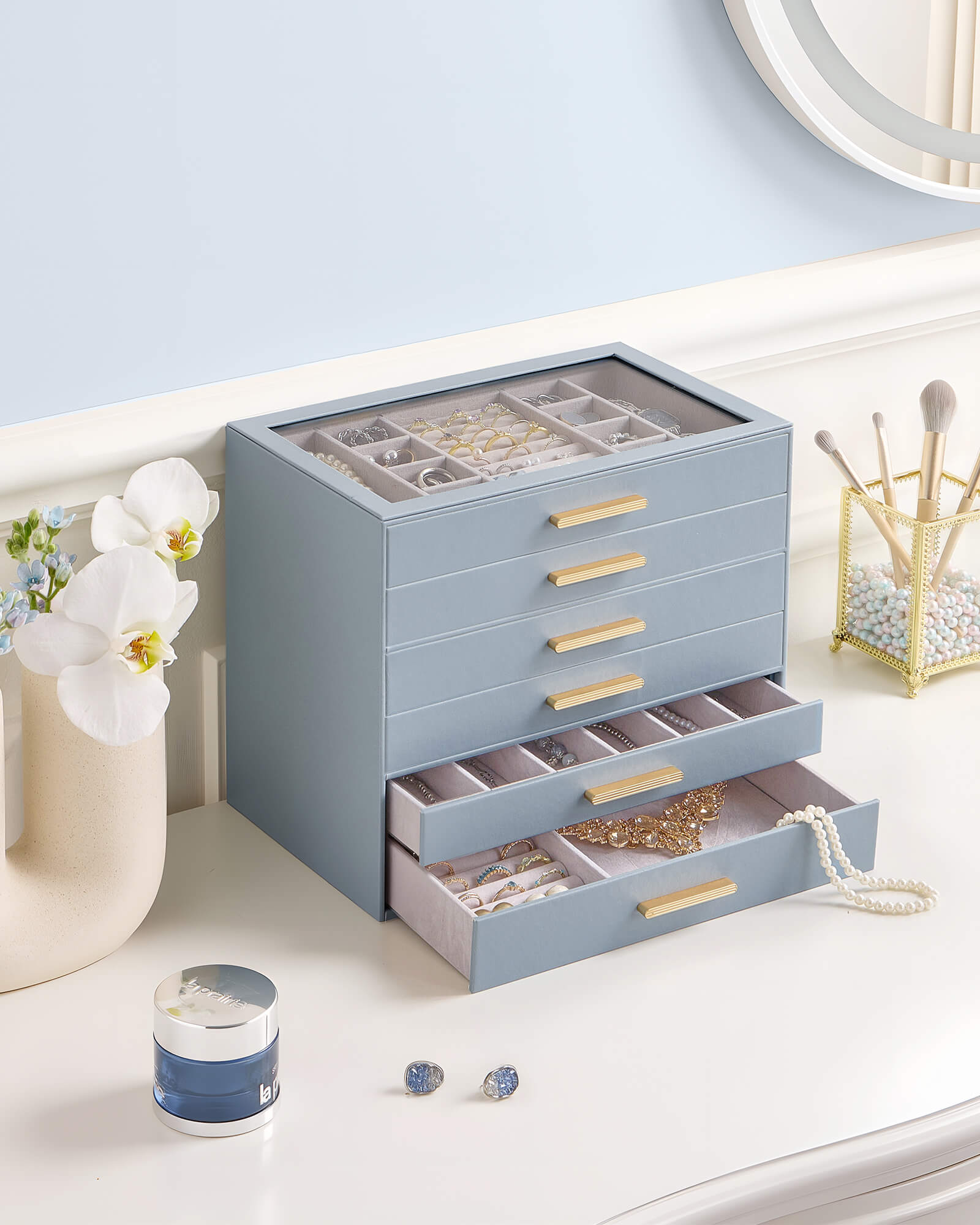 Luxury Leather Multi-Layer Jewelry Organizer