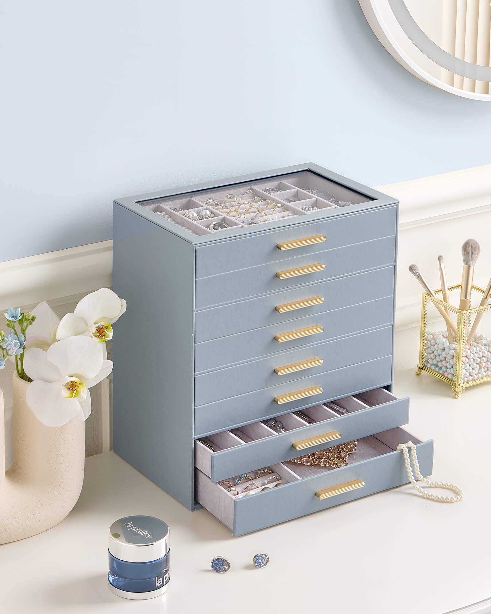 Luxury Leather Multi-Layer Jewelry Organizer