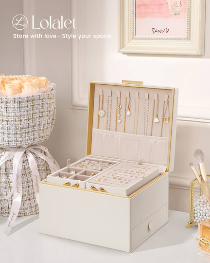 Large Jewelry Box Organizer with Two Foldable & Expandable Trays