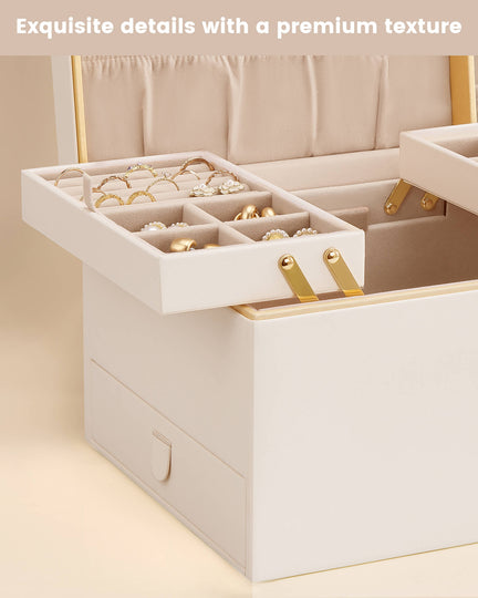 Large Jewelry Box Organizer with Two Foldable & Expandable Trays