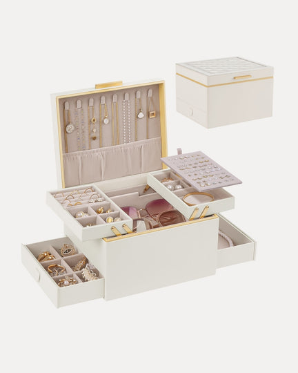 Large Jewelry Box Organizer with Two Foldable & Expandable Trays