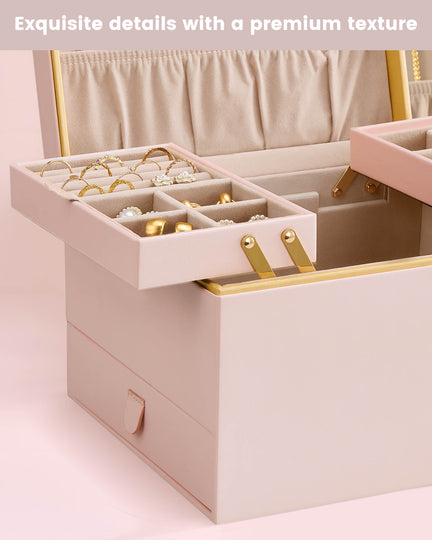 Large Jewelry Box Organizer with Two Foldable & Expandable Trays