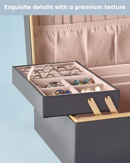 Large Jewelry Box Organizer with Two Foldable & Expandable Trays