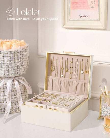 Large Jewelry Box Organizer with Two Foldable & Expandable Trays