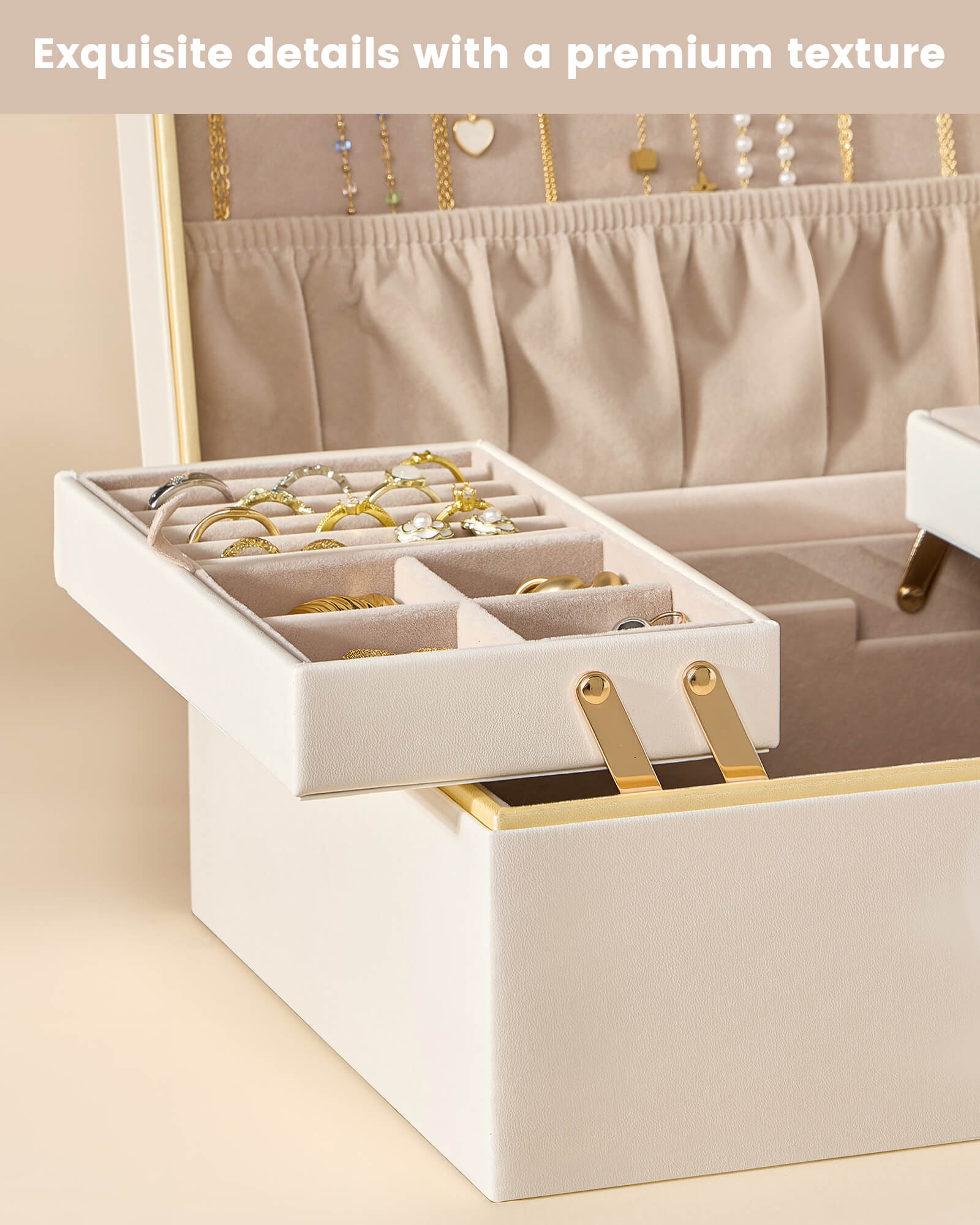 Large Jewelry Box Organizer with Two Foldable & Expandable Trays