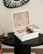 Large Jewelry Box Organizer with Two Foldable & Expandable Trays