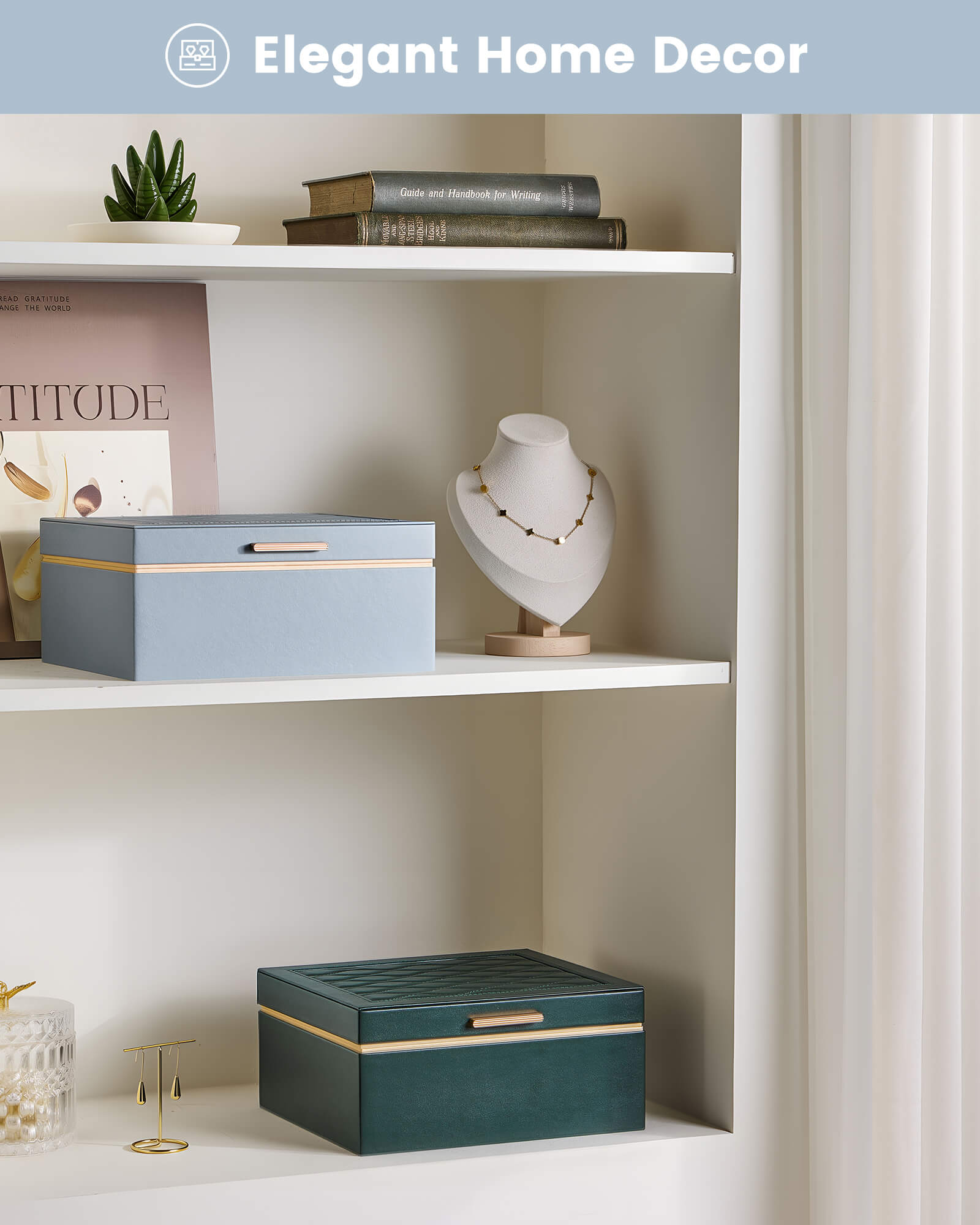 Large Jewelry Box Organizer with Two Foldable & Expandable Trays