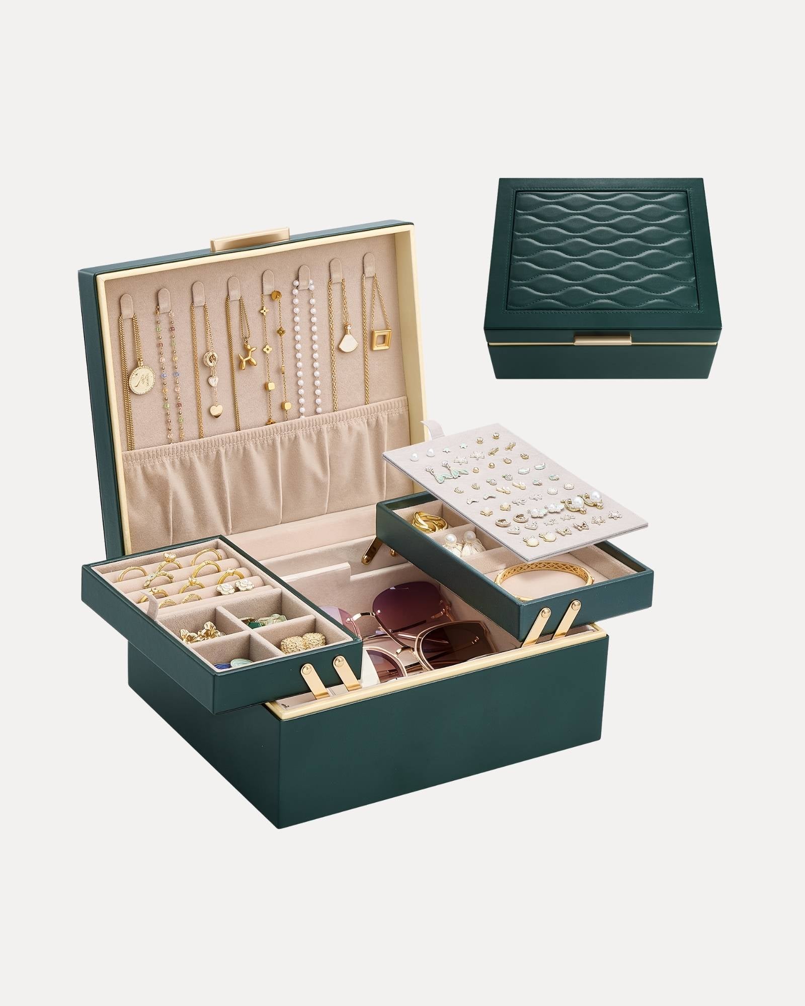 Large Jewelry Box Organizer with Two Foldable & Expandable Trays