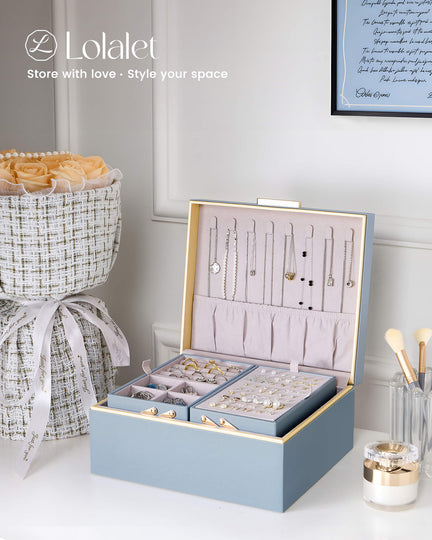 Large Jewelry Box Organizer with Two Foldable & Expandable Trays