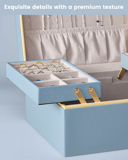 Large Jewelry Box Organizer with Two Foldable & Expandable Trays