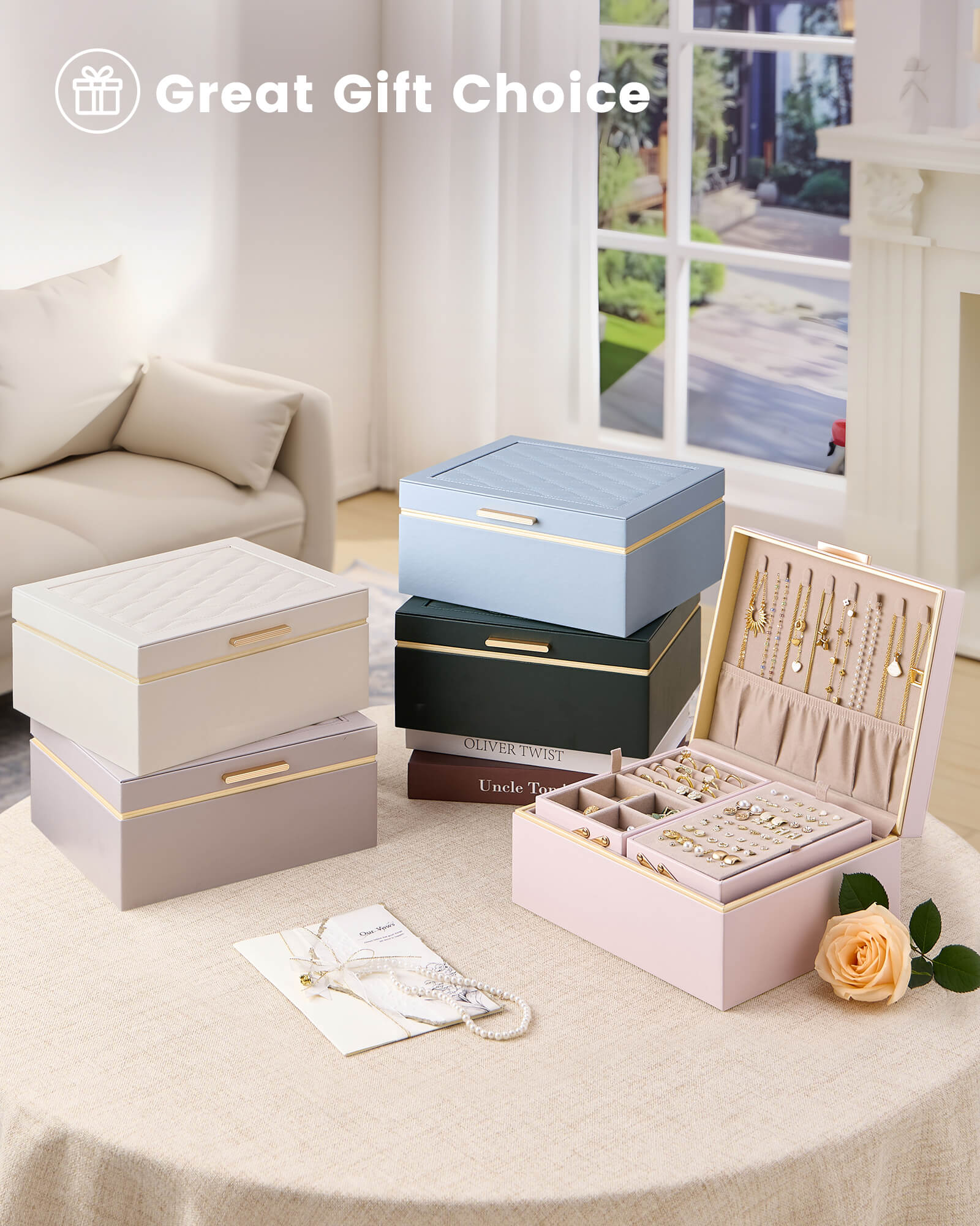 Large Jewelry Box Organizer with Two Foldable & Expandable Trays