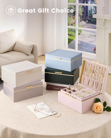 Large Jewelry Box Organizer with Two Foldable & Expandable Trays