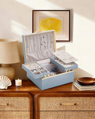 Large Jewelry Box Organizer with Two Foldable & Expandable Trays