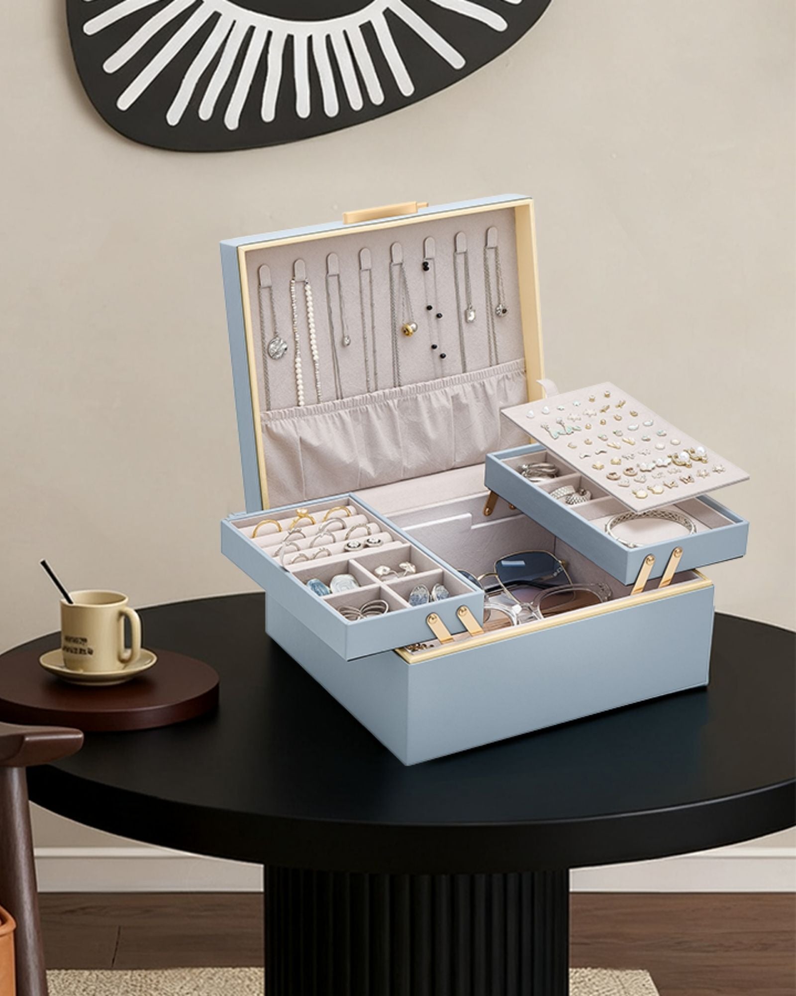Large Jewelry Box Organizer with Two Foldable & Expandable Trays