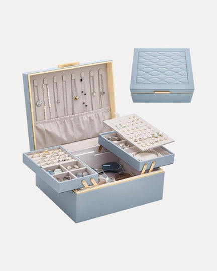 Large Jewelry Box Organizer with Two Foldable & Expandable Trays