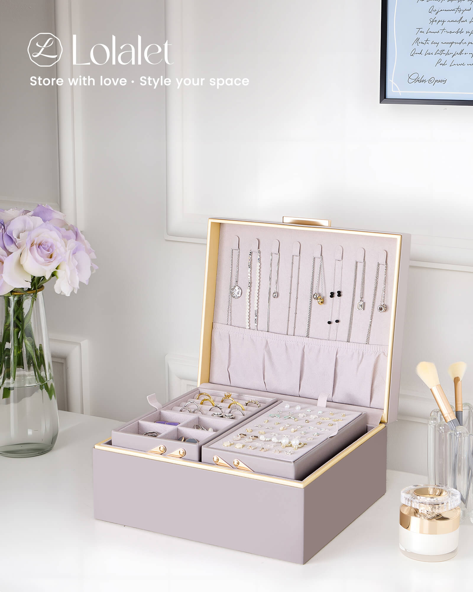 Large Jewelry Box Organizer with Two Foldable & Expandable Trays