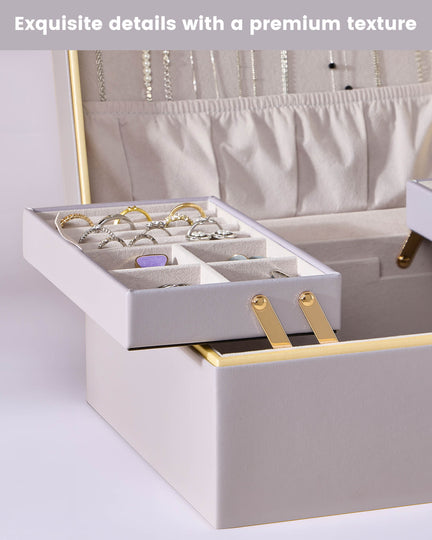 Large Jewelry Box Organizer with Two Foldable & Expandable Trays