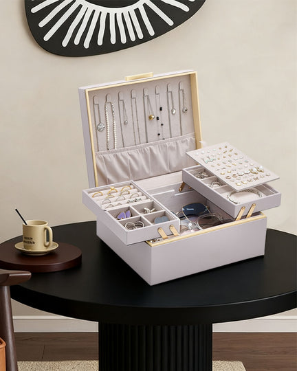 Large Jewelry Box Organizer with Two Foldable & Expandable Trays