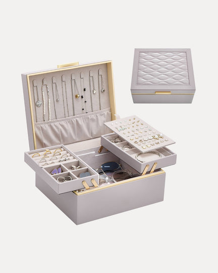 Large Jewelry Box Organizer with Two Foldable & Expandable Trays