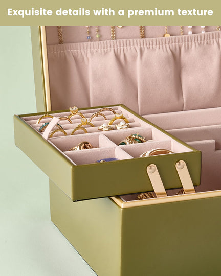 Large Jewelry Box Organizer with Two Foldable & Expandable Trays