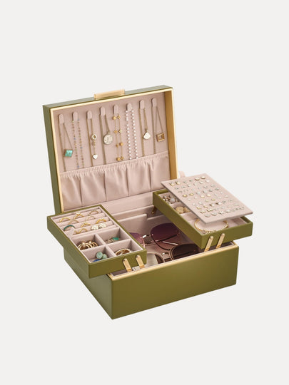 Large Jewelry Box Organizer with Two Foldable & Expandable Trays