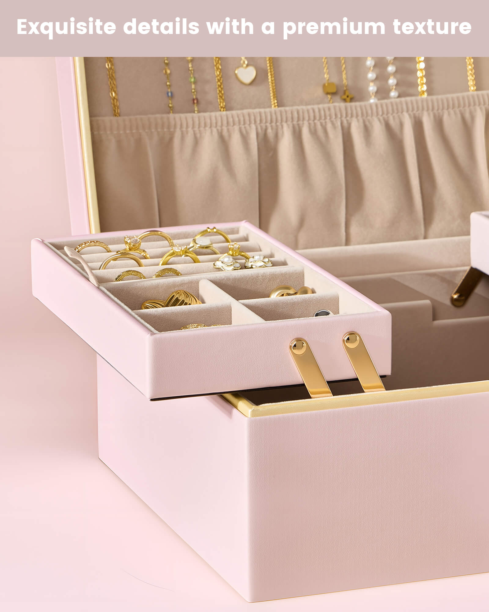 Large Jewelry Box Organizer with Two Foldable & Expandable Trays