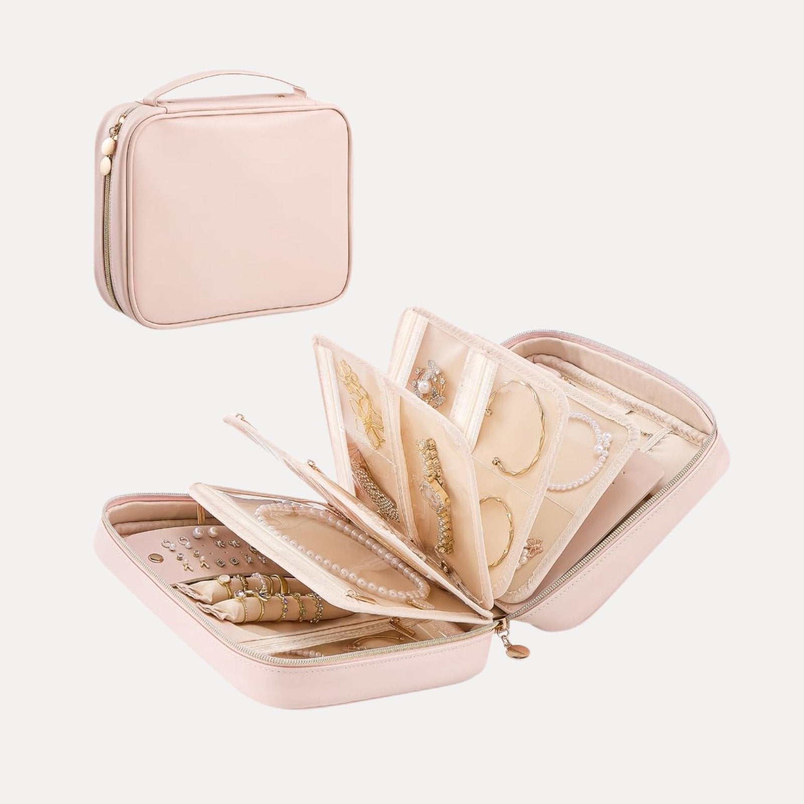 Ultra-Light Waterproof Travel Jewelry Organizer Case with Velvet Zippered Pouches