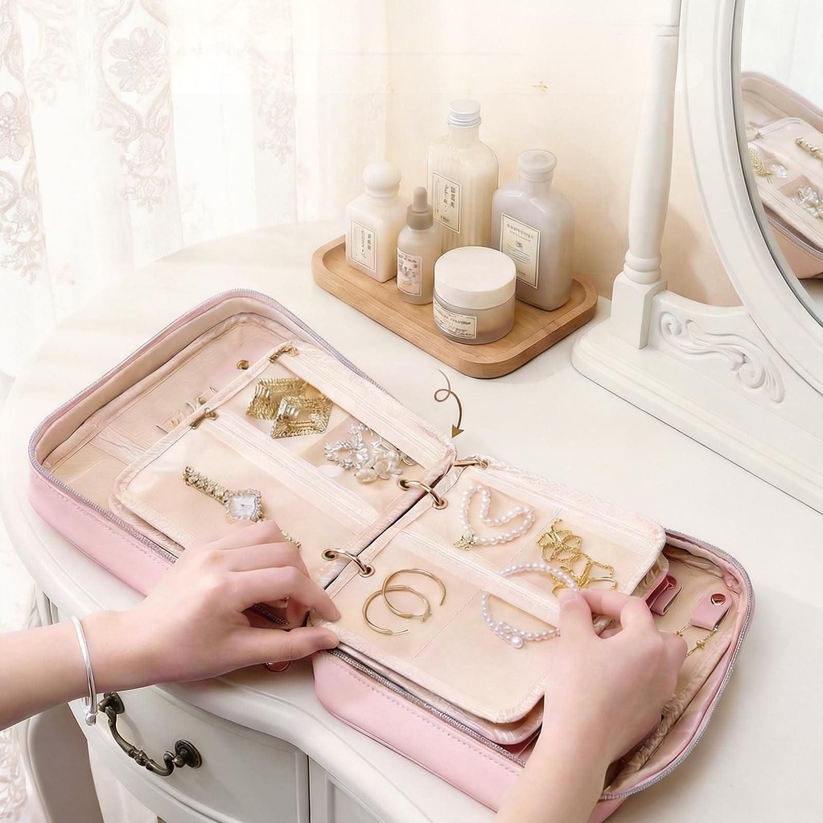 Ultra-Light Waterproof Travel Jewelry Organizer Case with Velvet Zippered Pouches