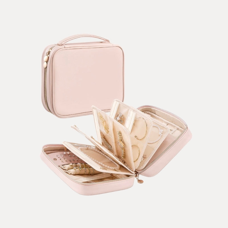 Ultra-Light Waterproof Travel Jewelry Organizer Case with Velvet Zippered Pouches