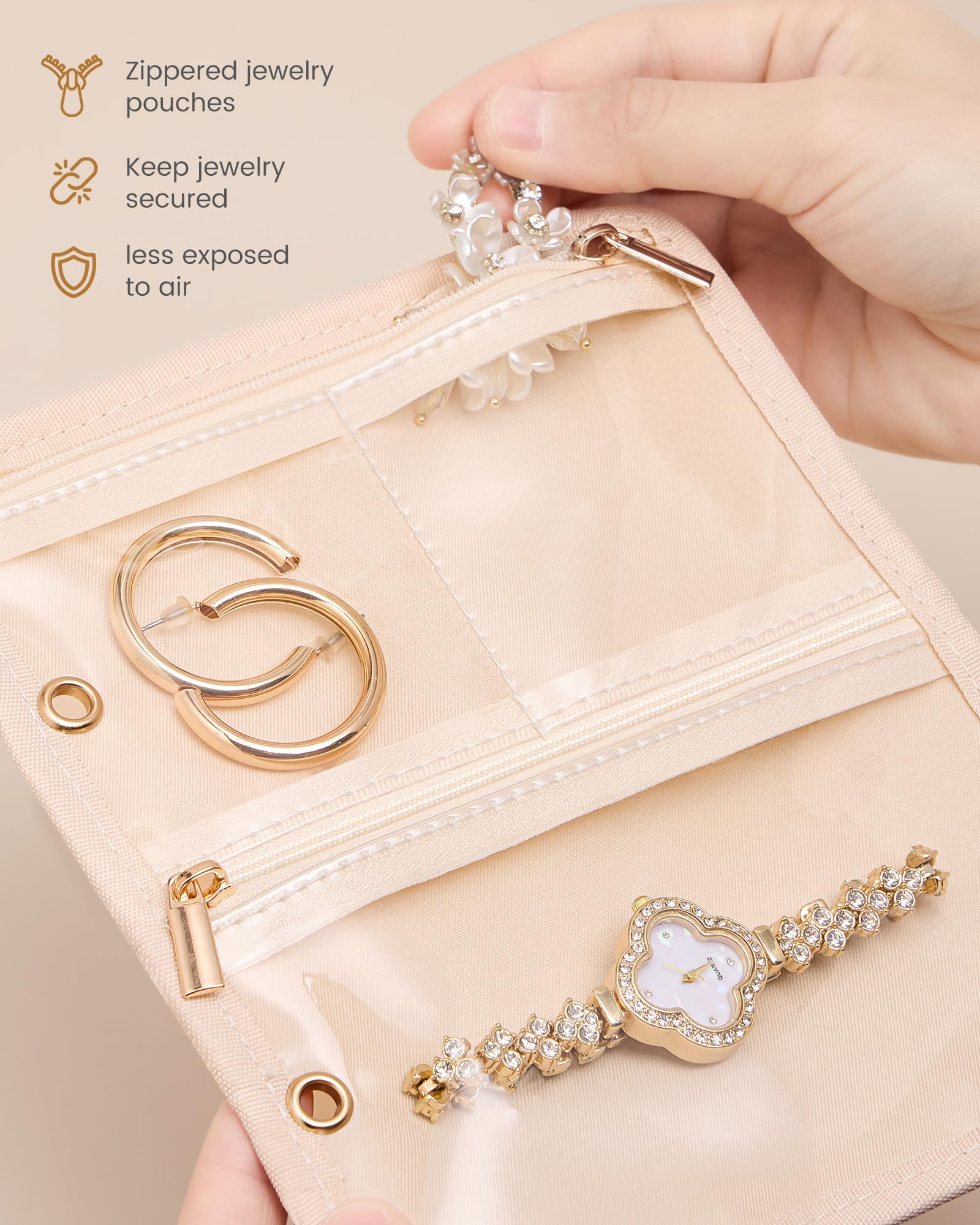 Ultra-Light Waterproof Travel Jewelry Organizer Case with Velvet Zippered Pouches