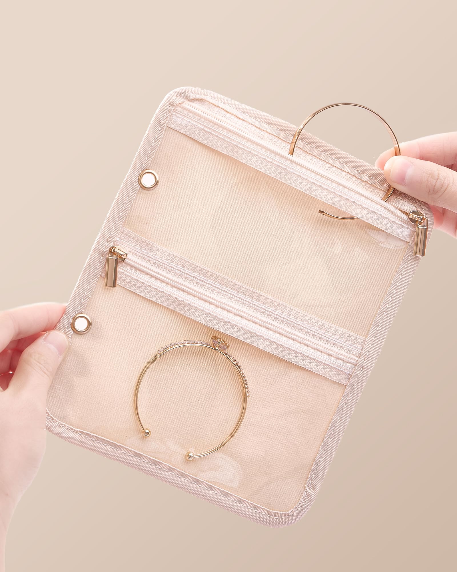 Ultra-Light Waterproof Travel Jewelry Organizer Case with Velvet Zippered Pouches