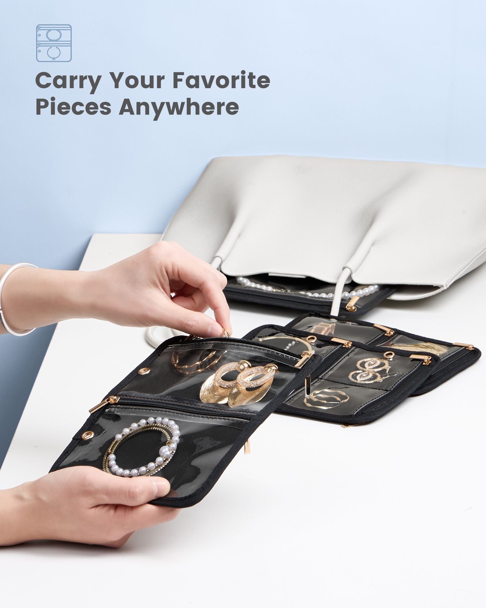 Ultra-Light Waterproof Travel Jewelry Organizer Case with Velvet Zippered Pouches