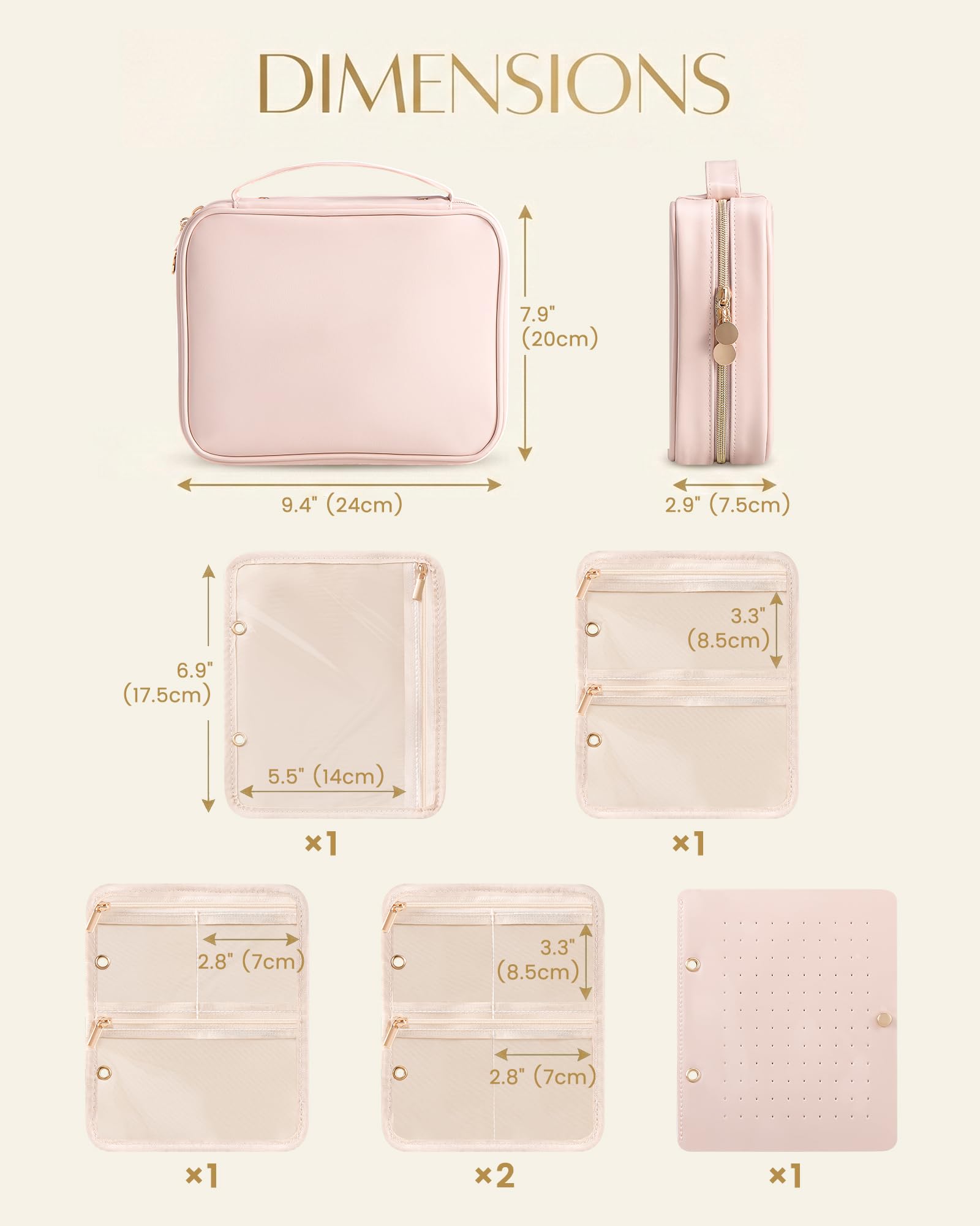 Ultra-Light Waterproof Travel Jewelry Organizer Case with Velvet Zippered Pouches