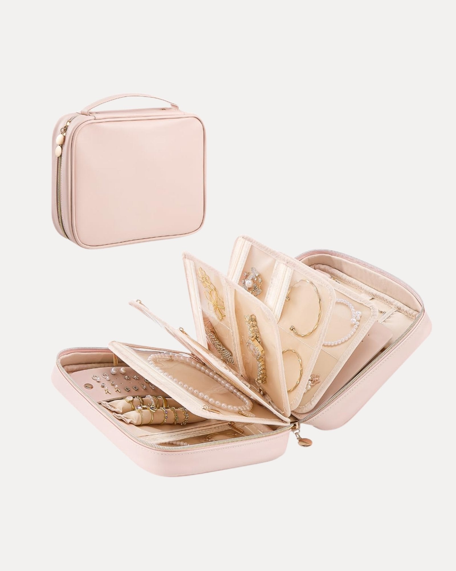 Ultra-Light Waterproof Travel Jewelry Organizer Case with Velvet Zippered Pouches