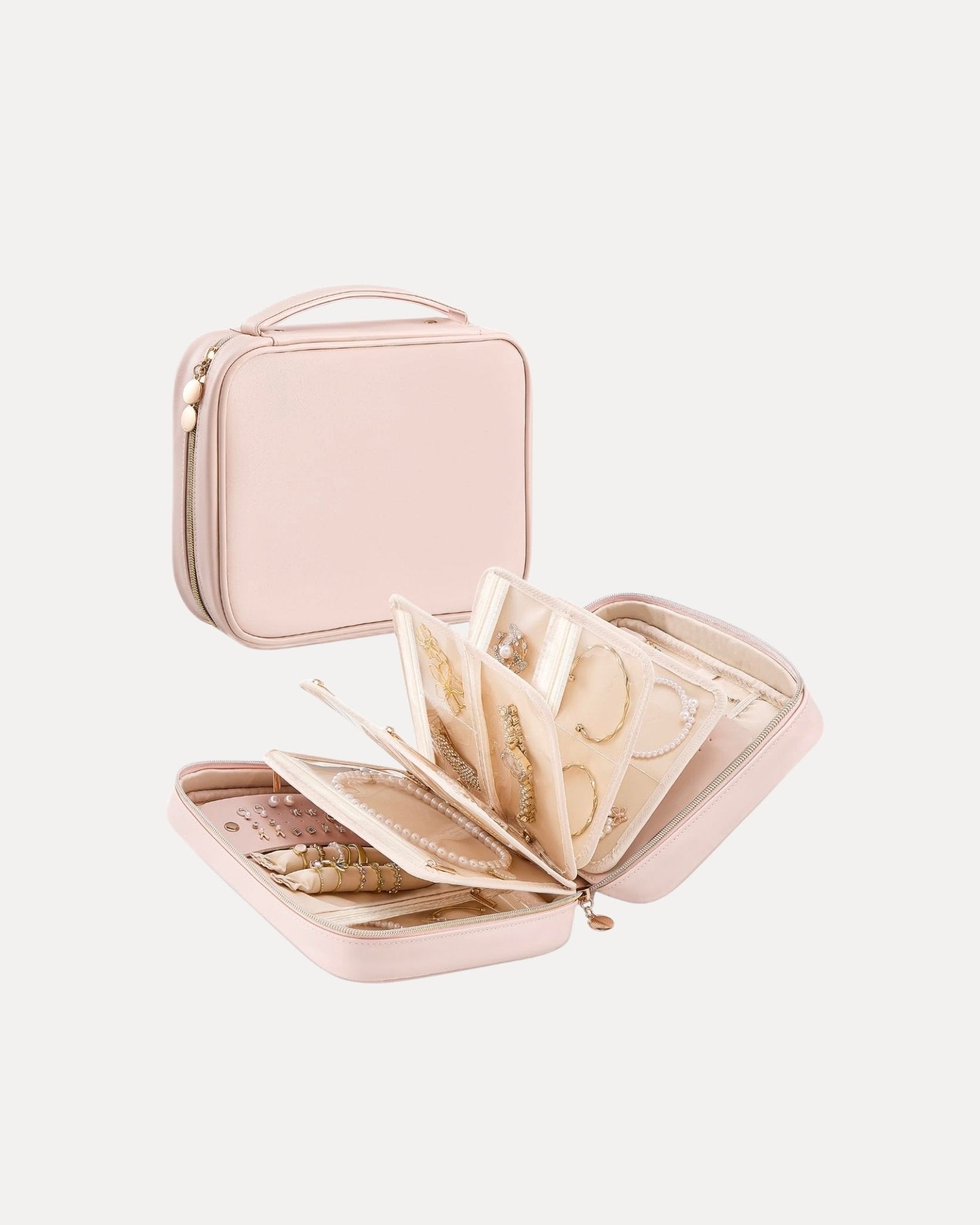 Ultra-Light Waterproof Travel Jewelry Organizer Case with Velvet Zippered Pouches