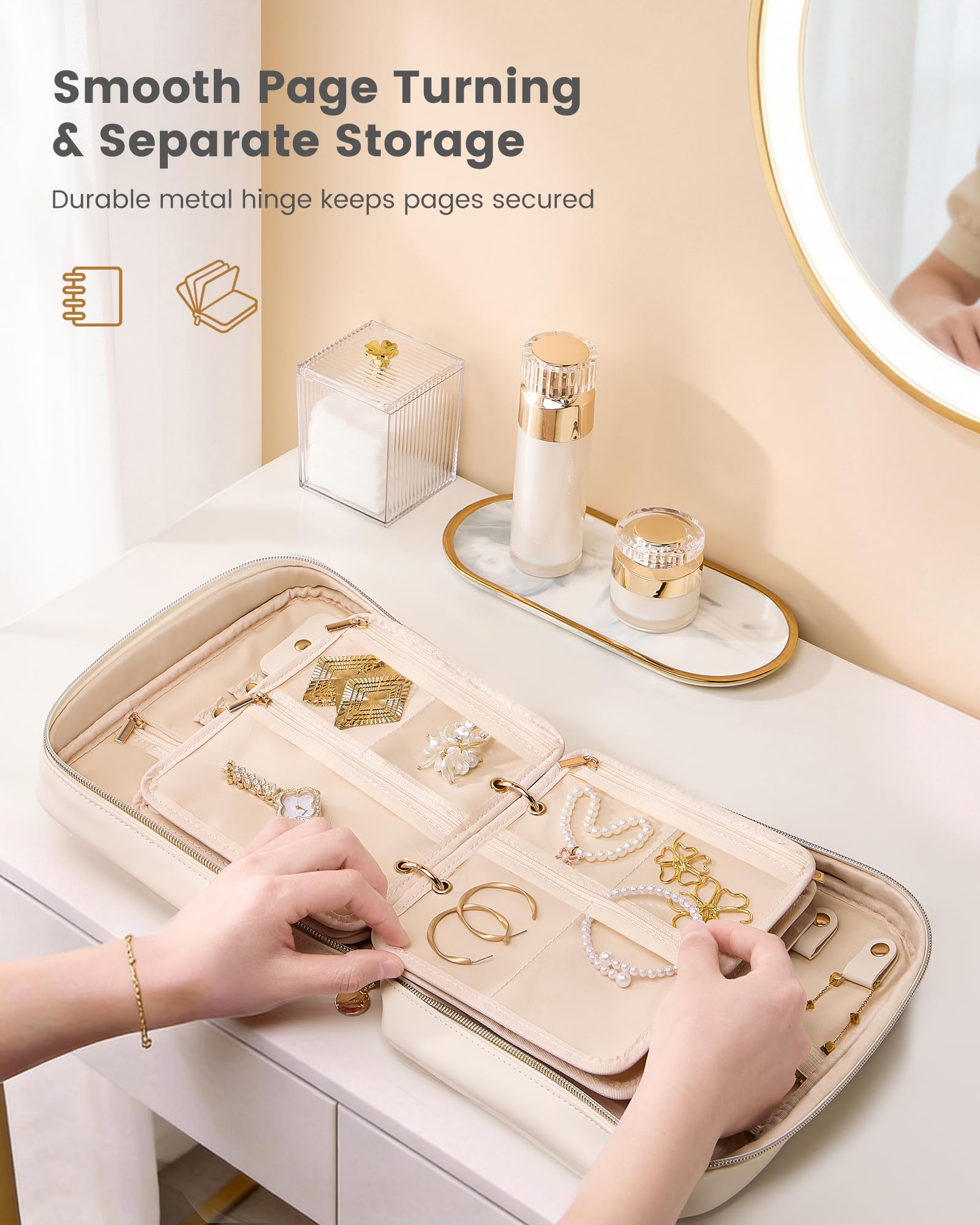 Ultra-Light Waterproof Travel Jewelry Organizer Case with Velvet Zippered Pouches