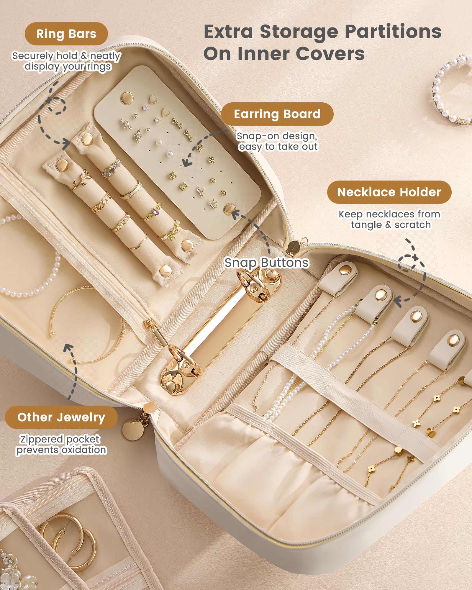 Ultra-Light Waterproof Travel Jewelry Organizer Case with Velvet Zippered Pouches