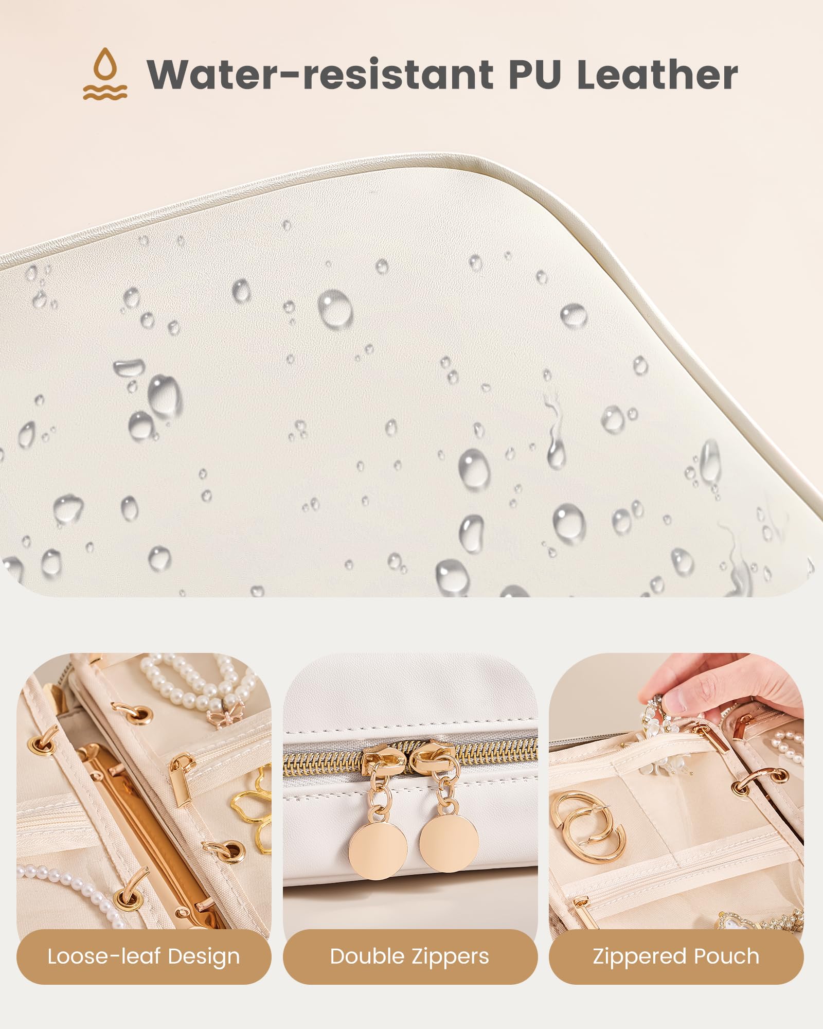 Ultra-Light Waterproof Travel Jewelry Organizer Case with Velvet Zippered Pouches