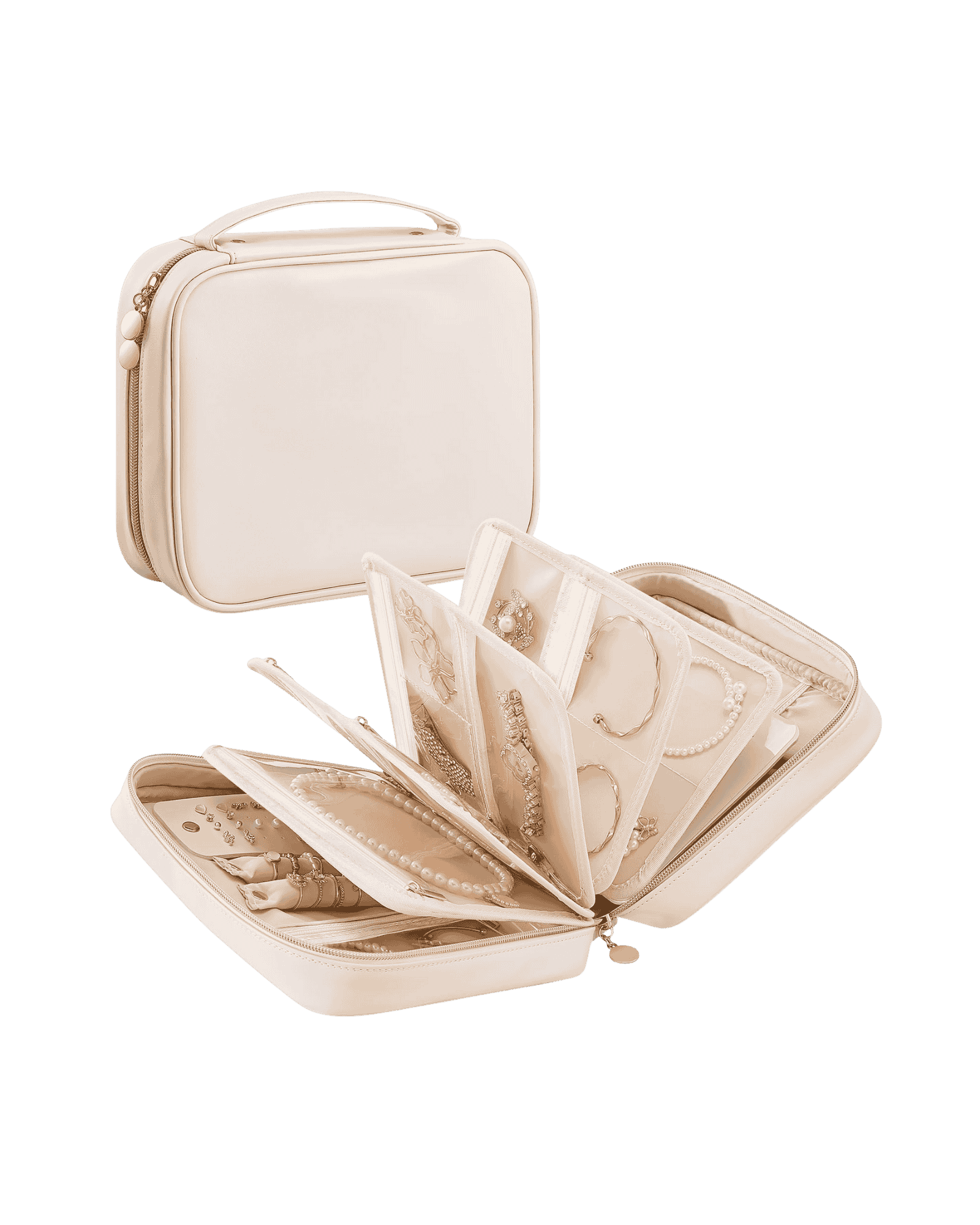 Ultra-Light Waterproof Travel Jewelry Organizer Case with Velvet Zippered Pouches