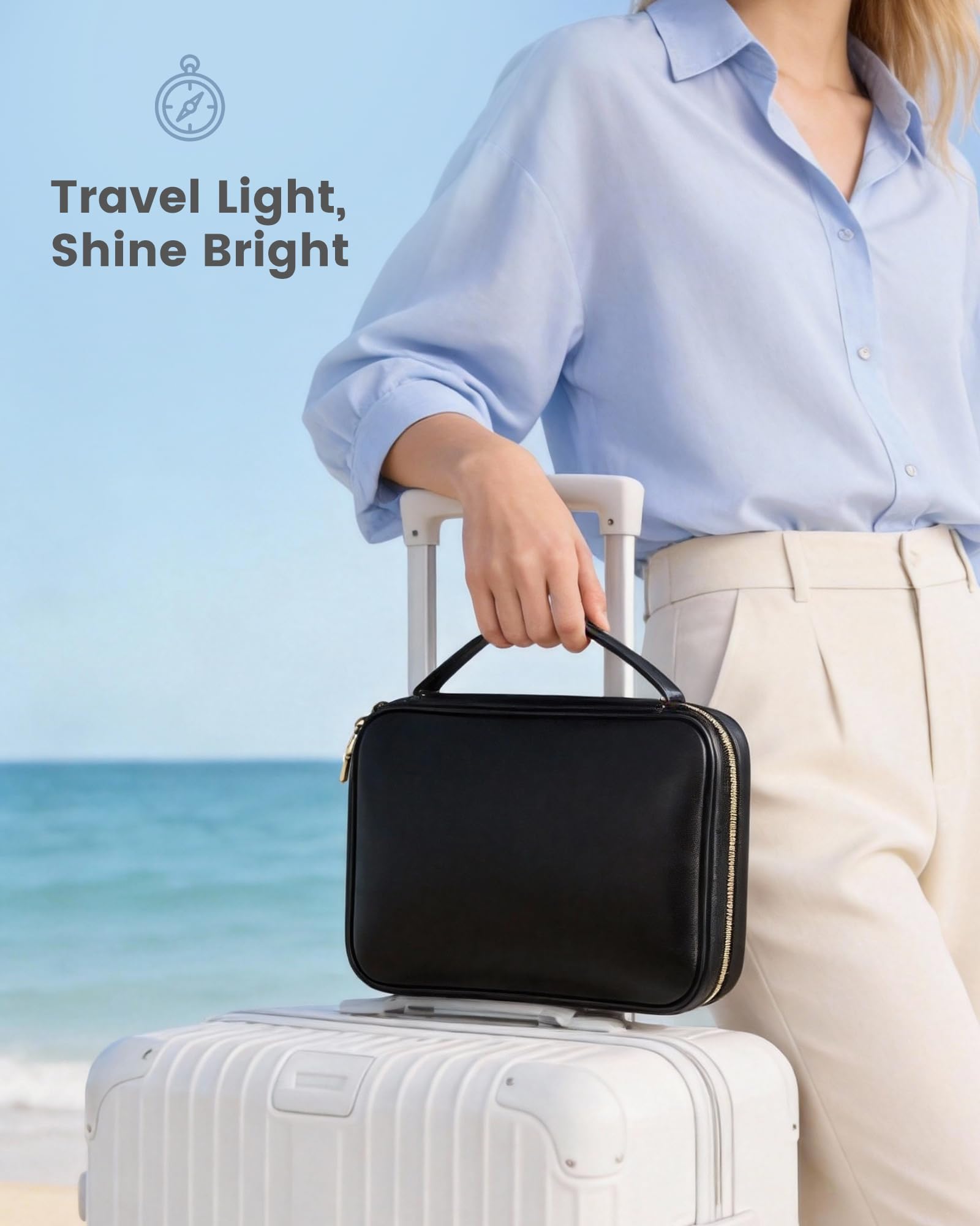 Ultra-Light Waterproof Travel Jewelry Organizer Case with Velvet Zippered Pouches