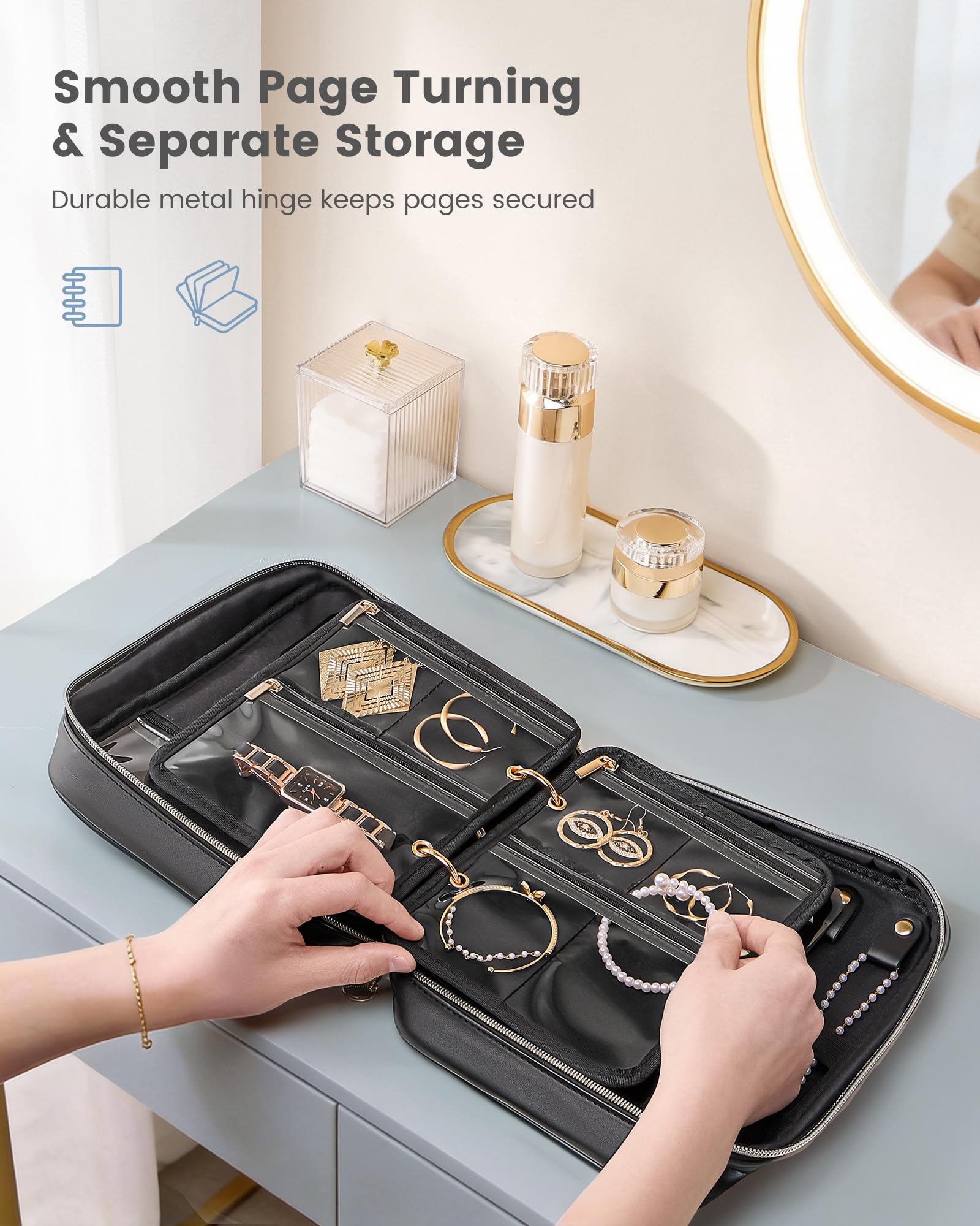 Ultra-Light Waterproof Travel Jewelry Organizer Case with Velvet Zippered Pouches